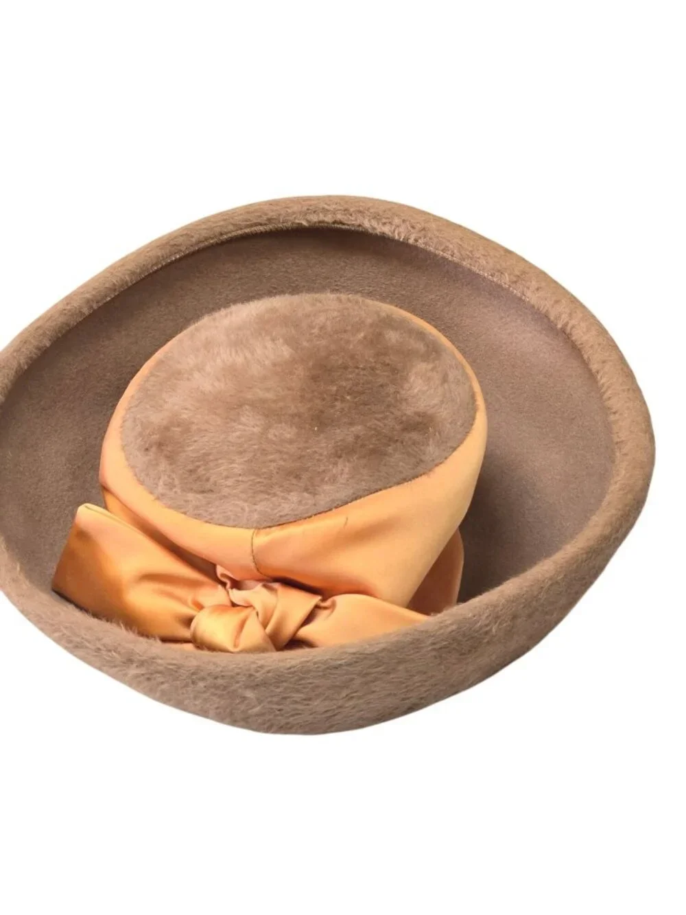Vintage Charles Womens Tan Fur Hat With Satin Bow Accent - Size 22